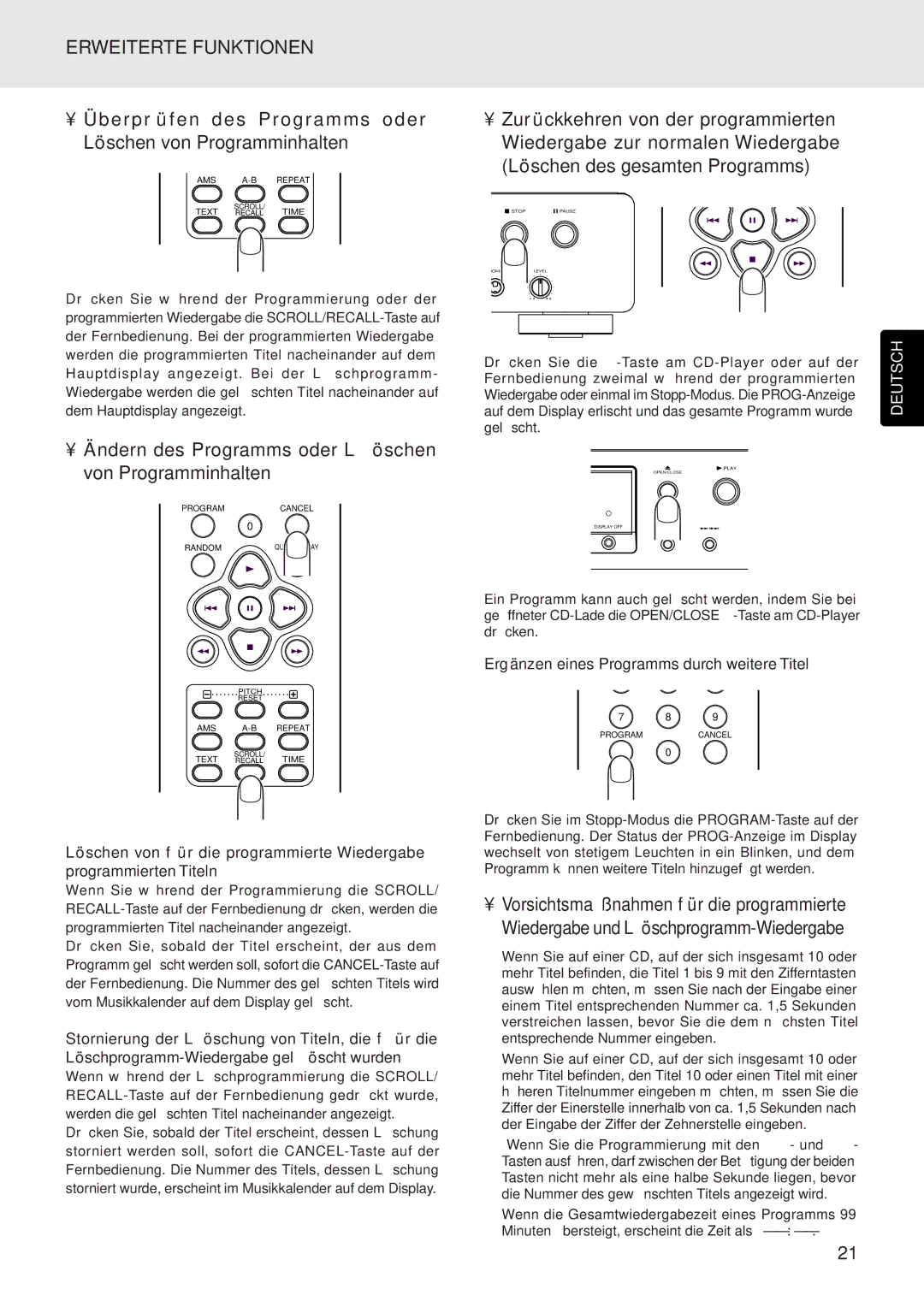 Marantz CD5400 manual E r p r üfen des Programms oder Löschen von Programminhalten 