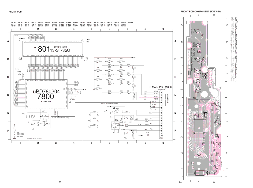 Marantz CD6000SE service manual Front PCB Front PCB Component Side View, VF2 VF1 