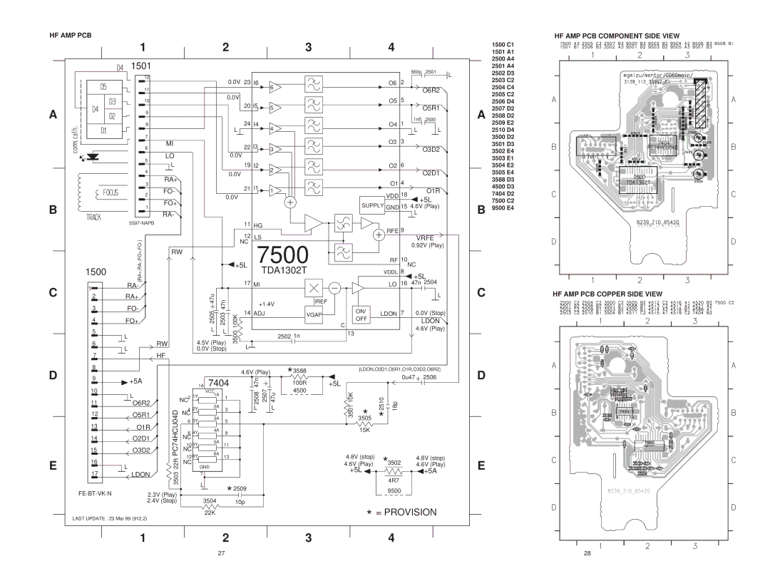 Marantz CD6000SE service manual Hf Amp Pcb, HF AMP PCB Component Side View HF AMP PCB Copper Side View 