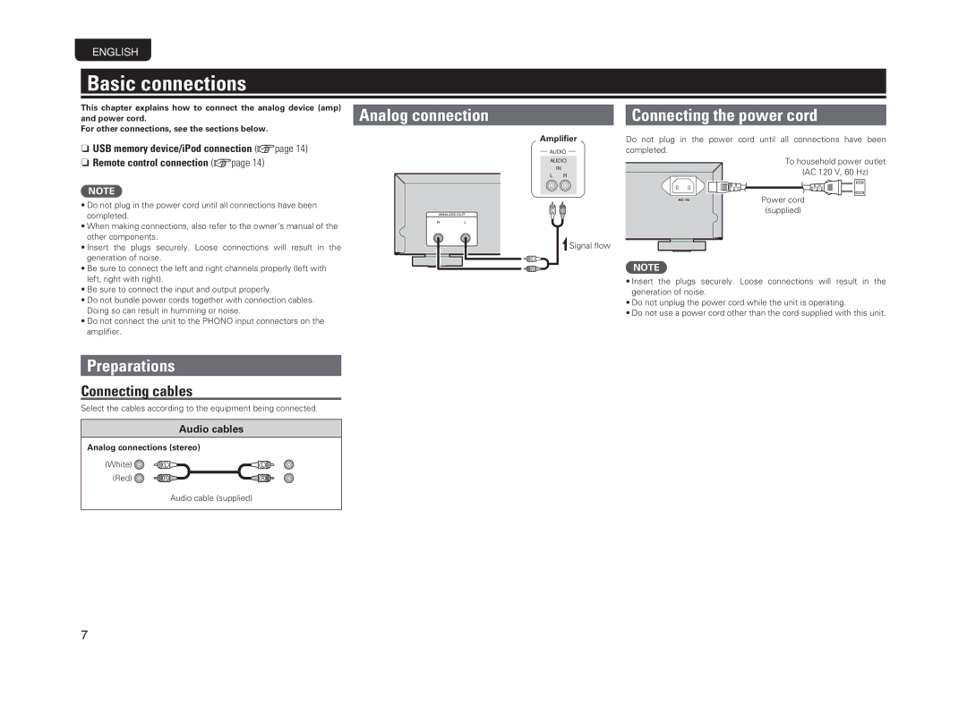 Marantz CD6004 owner manual Basic connections, Connecting the power cord, Preparations, Connecting cables 