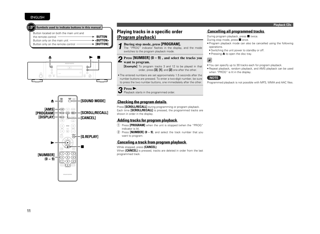 Marantz CD6004 owner manual Playing tracks in a specific order Program playback, Checking the program details 