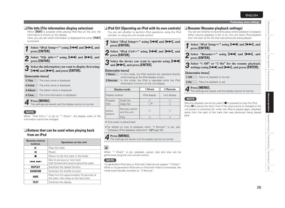 Marantz CD6004 owner manual NnButtons that can be used when playing back from an iPod, Display mode Direct Remote 