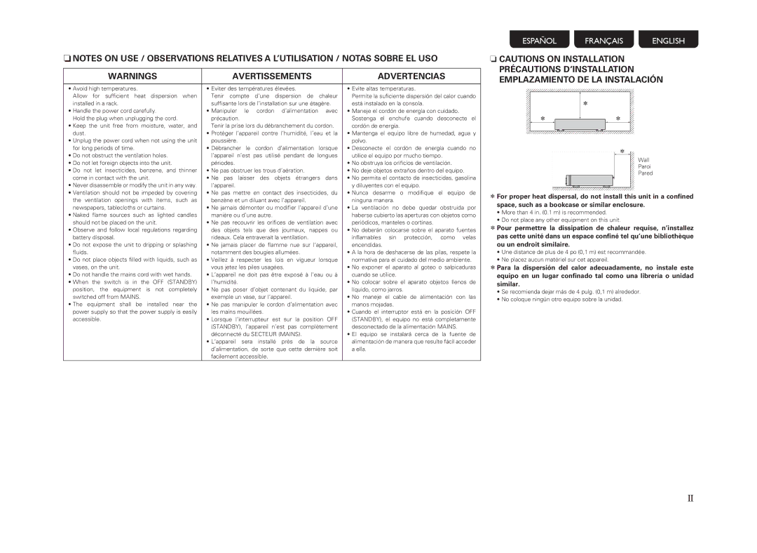 Marantz CD6004 owner manual Avertissements Advertencias 