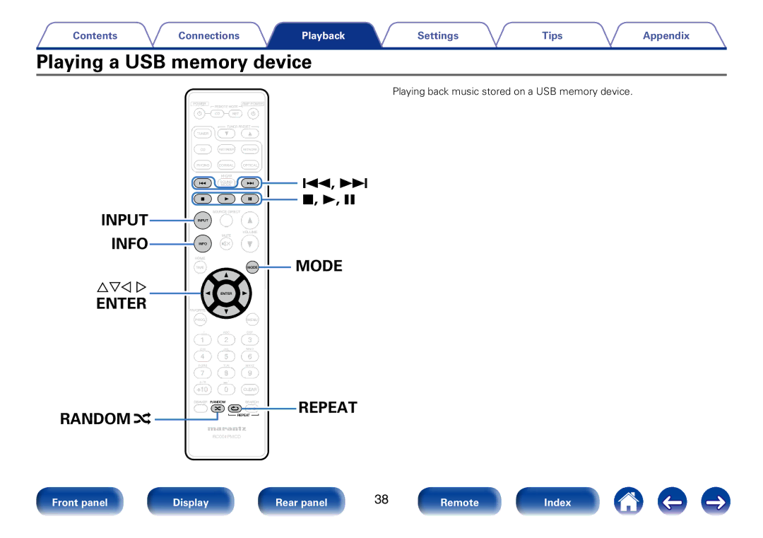 Marantz CD6005 appendix Playing a USB memory device, Playing back music stored on a USB memory device 