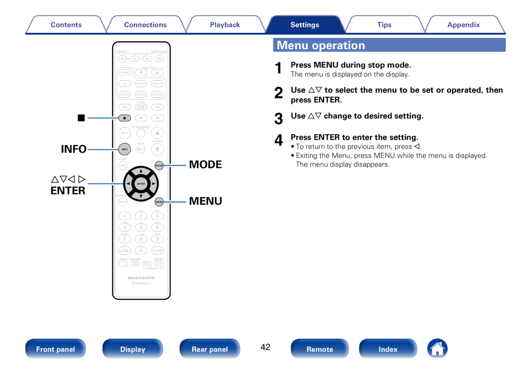 Marantz CD6005 appendix Menu operation 