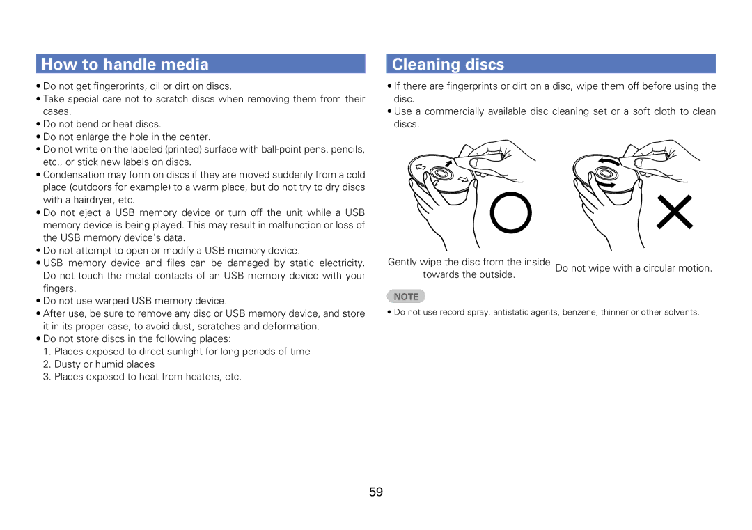 Marantz CD6005 appendix How to handle media, Cleaning discs 