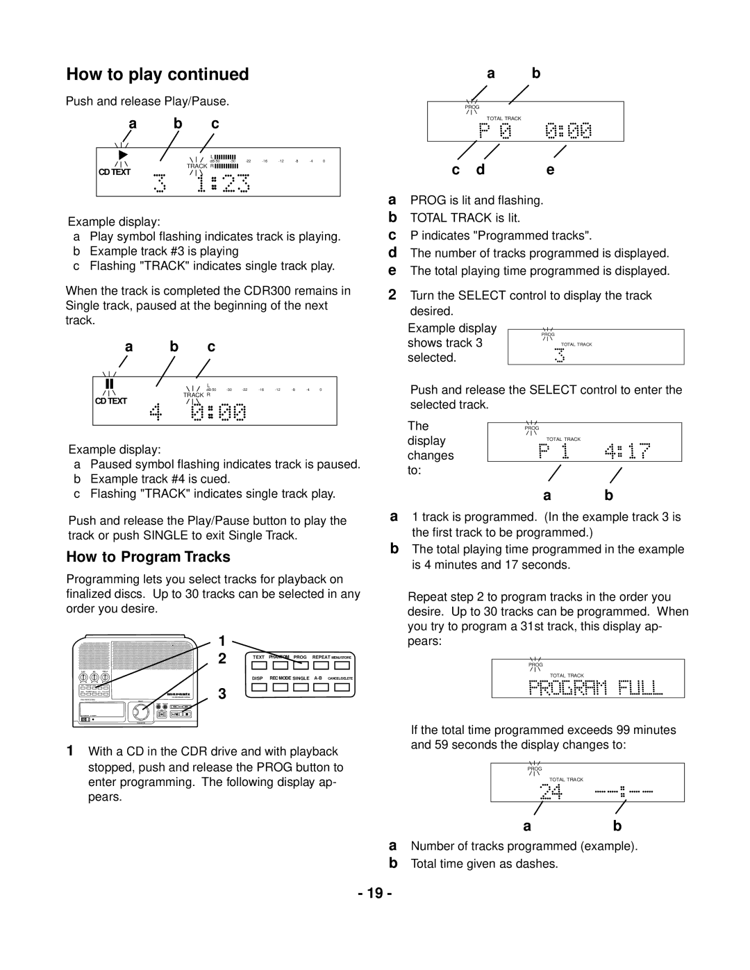 Marantz CDR300 manual How to Program Tracks, Push and release Play/Pause, Pears 