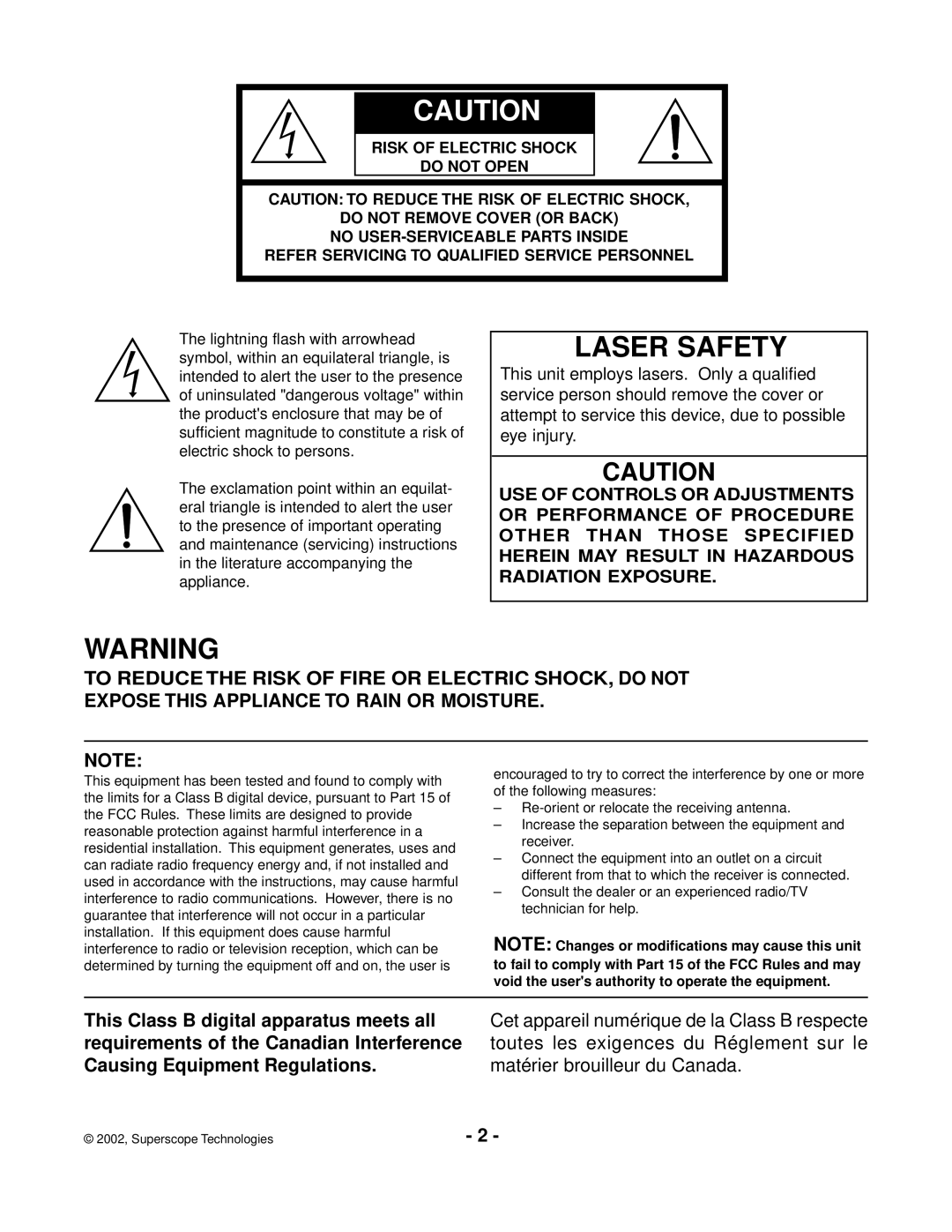 Marantz CDR300 manual Risk of Electric Shock, Do not Open, Do not Remove Cover or Back, No USER-SERVICEABLE Parts Inside 