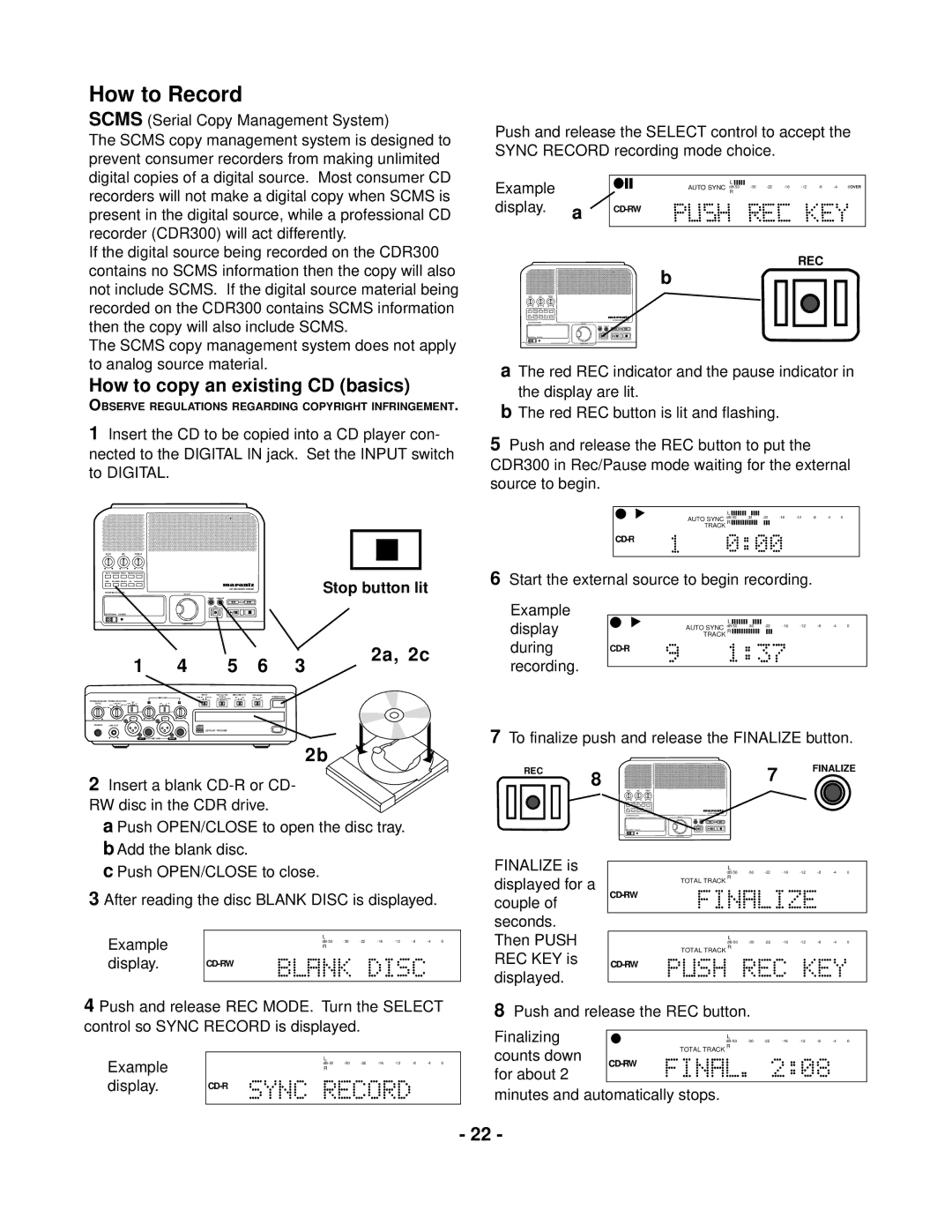 Marantz CDR300 manual How to copy an existing CD basics, 2a, 2c 