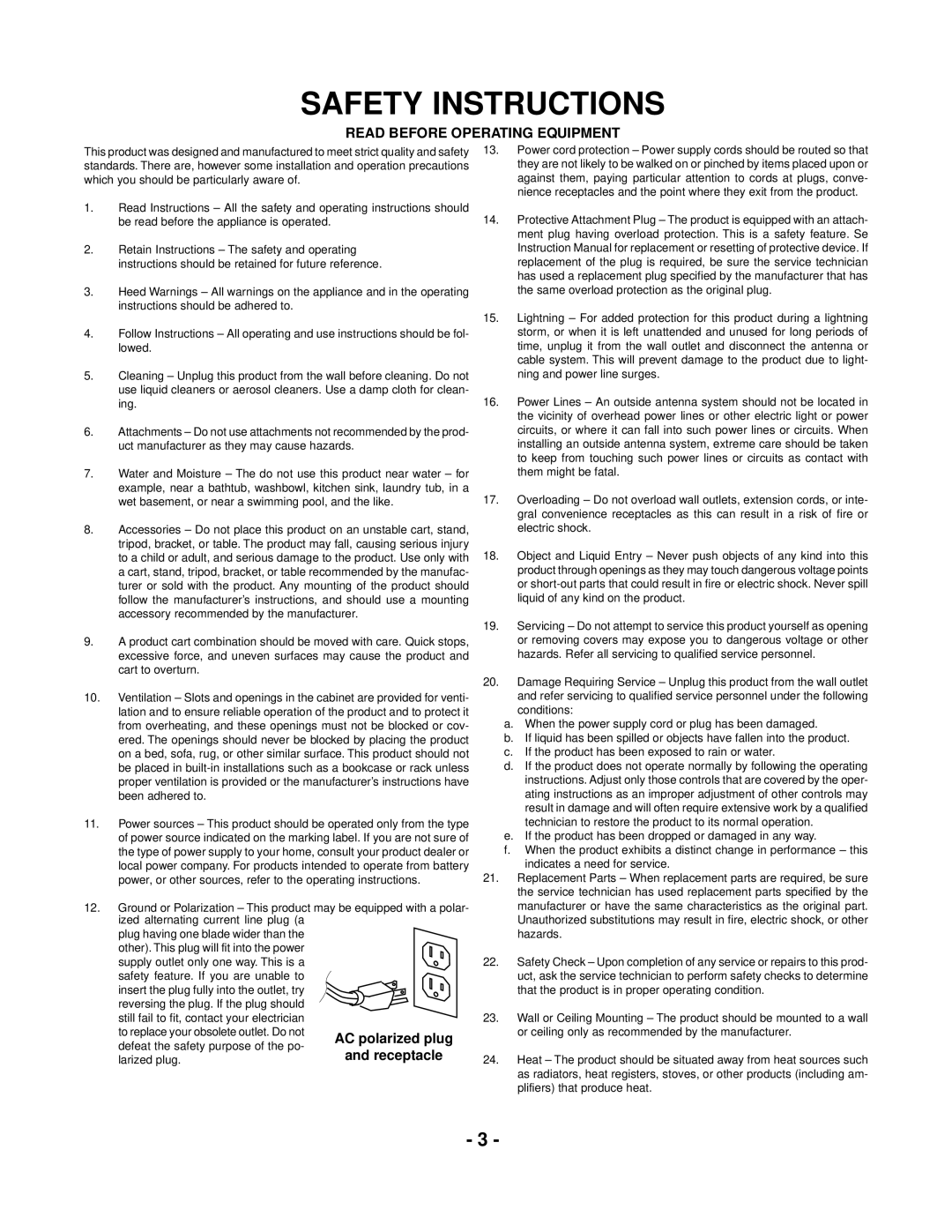 Marantz CDR300 manual Safety Instructions 