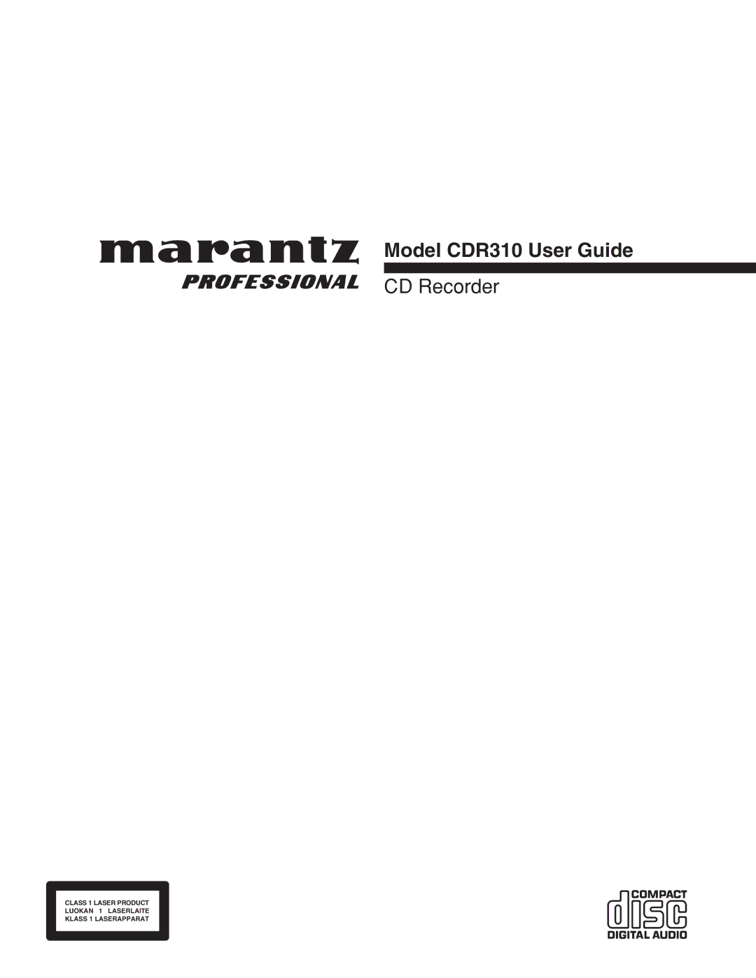 Marantz CD Recorder manual Model CDR310 User Guide 