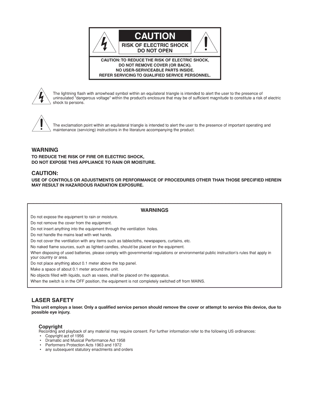 Marantz CDR310, CD Recorder manual Laser Safety 