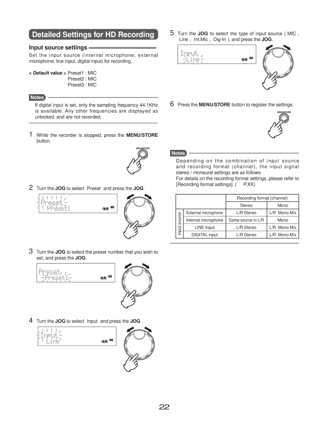 Marantz CDR310, CD Recorder manual Detailed Settings for HD Recording, Input source settings 