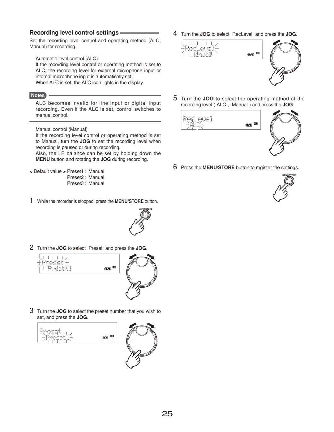 Marantz CD Recorder, CDR310 manual Recording level control settings 