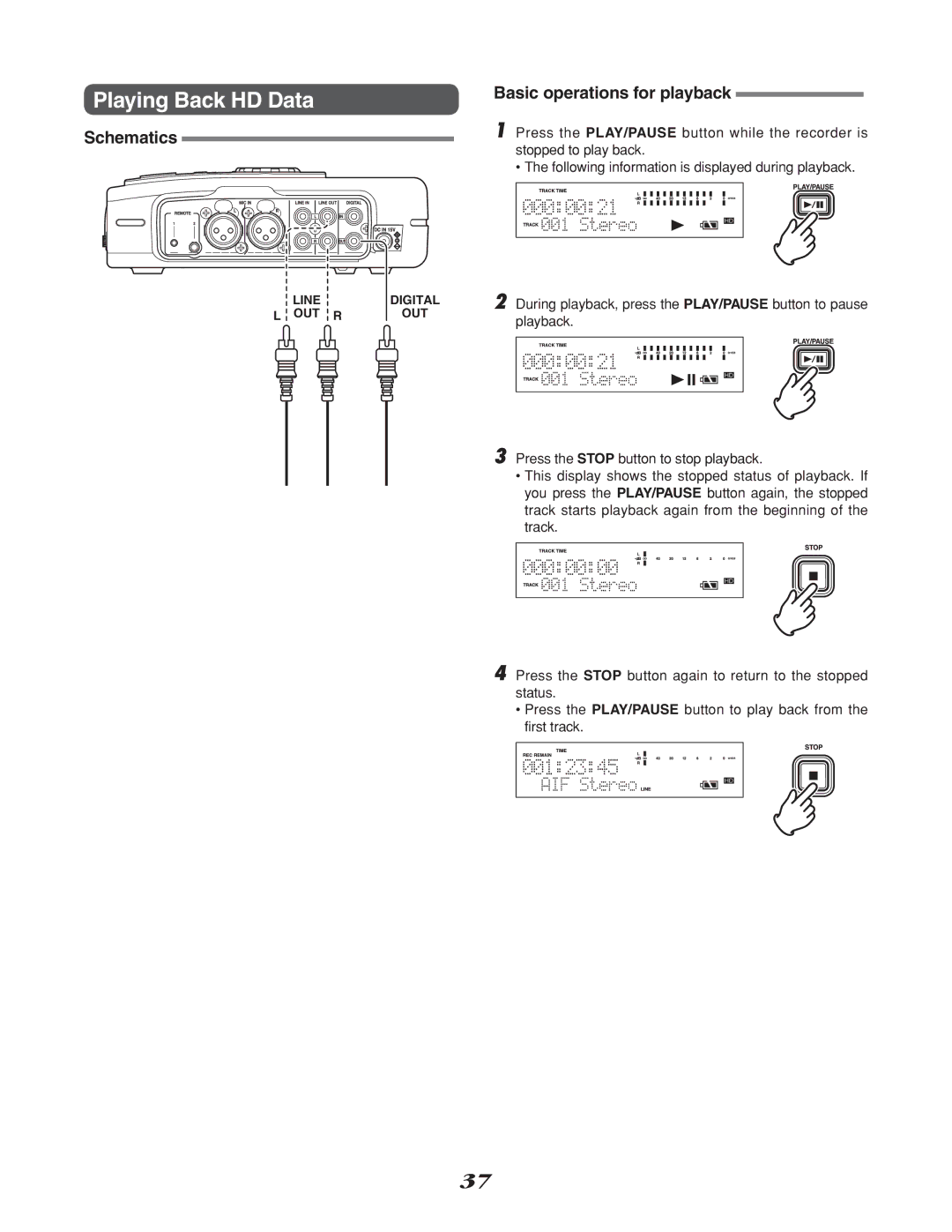 Marantz CD Recorder, CDR310 manual Playing Back HD Data, Basic operations for playback 