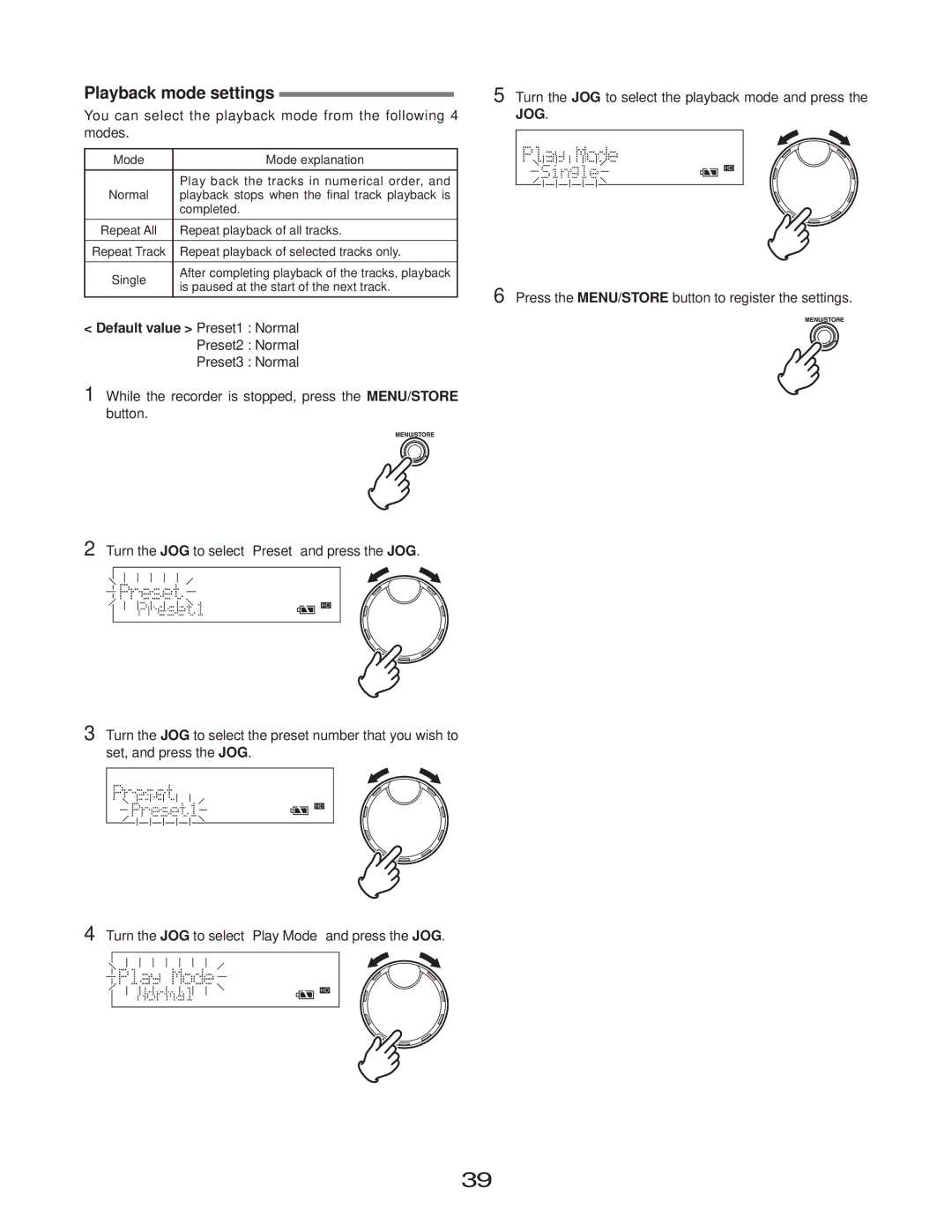 Marantz CD Recorder, CDR310 manual Playback mode settings, You can select the playback mode from the following 4 modes 