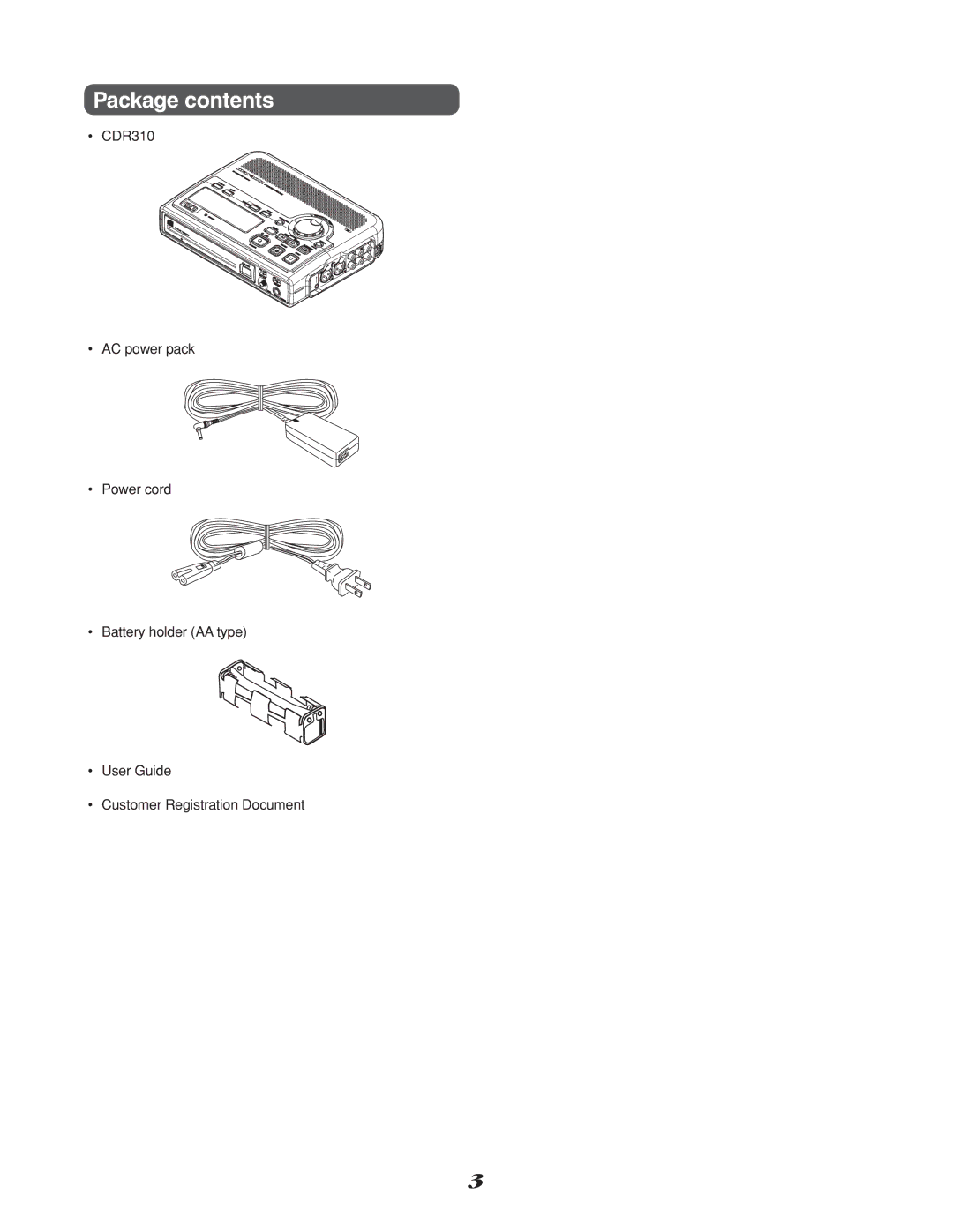 Marantz CD Recorder, CDR310 manual Package contents 