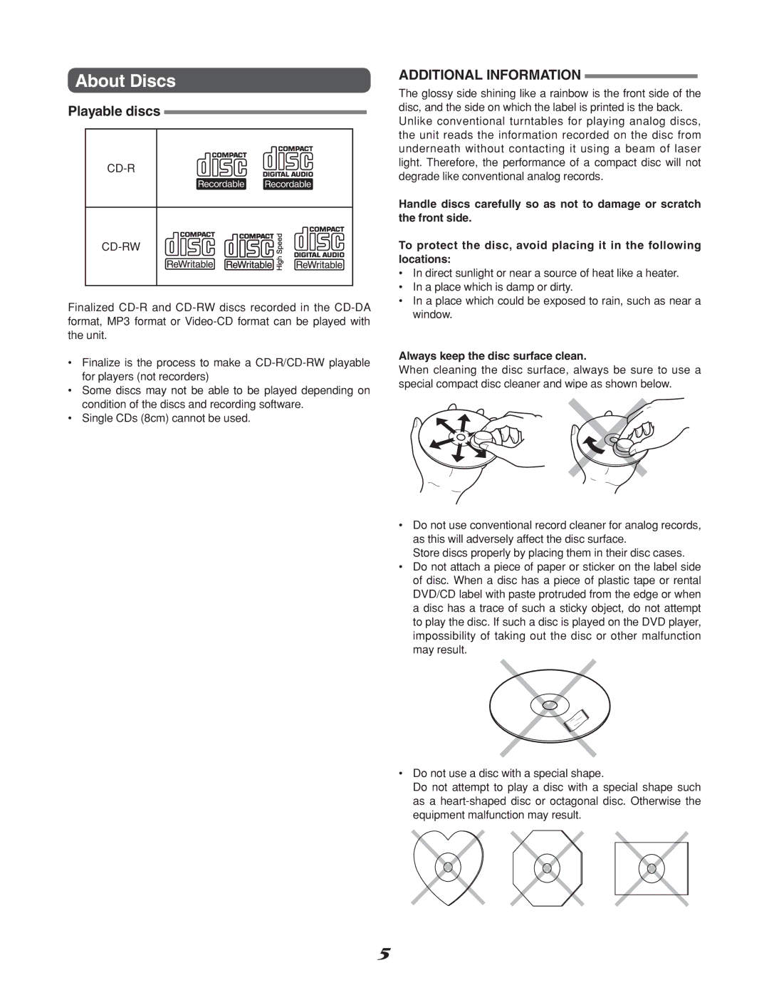 Marantz CD Recorder, CDR310 manual About Discs, Playable discs, Always keep the disc surface clean 