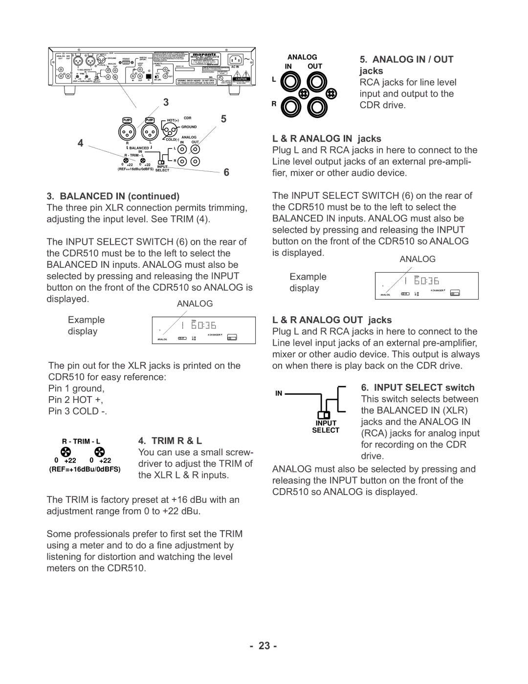 Marantz CDR510 manual Analog in / OUT 