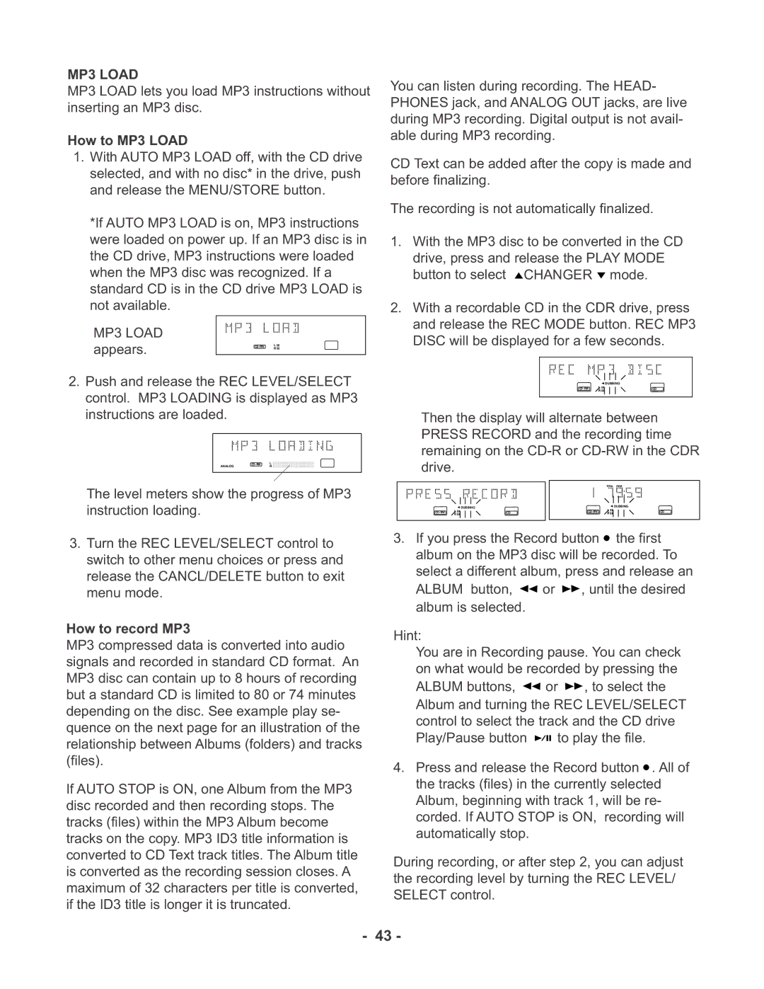 Marantz CDR510 manual How to MP3 Load, Appears, How to record MP3 