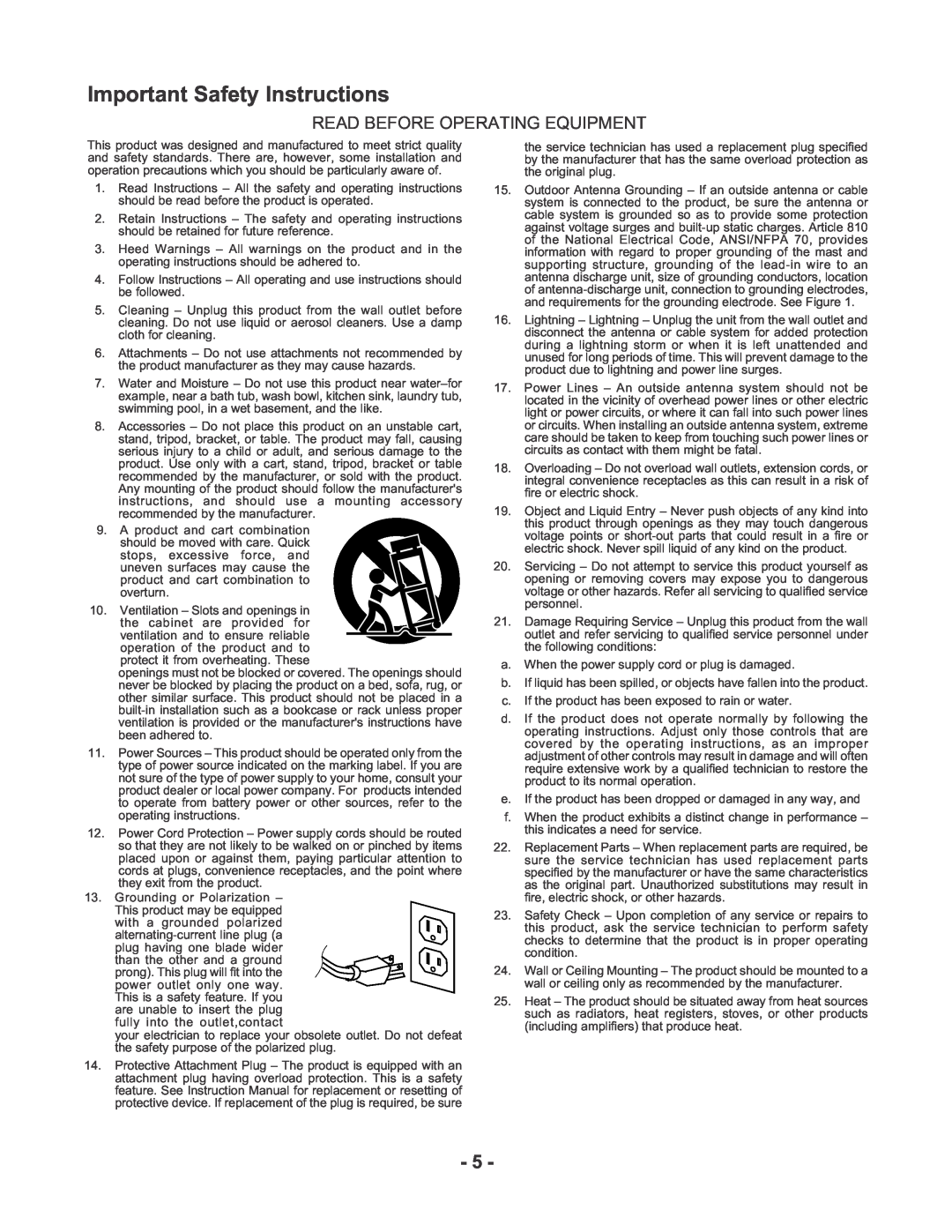 Marantz CDR510 manual Important Safety Instructions, Read Before Operating Equipment 
