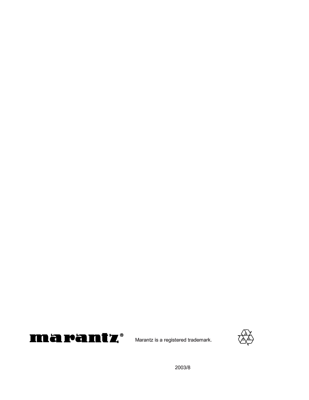 Marantz CDR510 manual Marantz is a registered trademark, 2003/8 