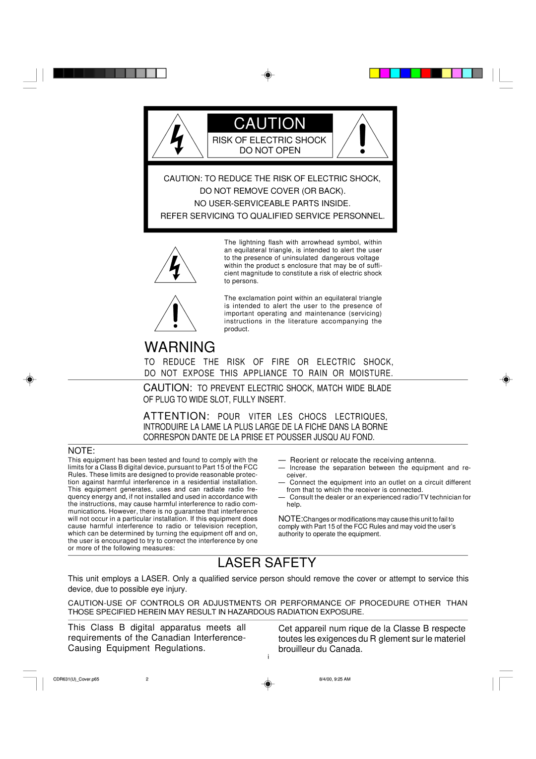 Marantz CDR631 manual Laser Safety 