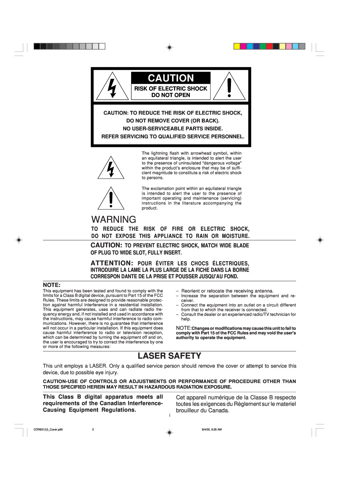 Marantz CDR631 manual Laser Safety 