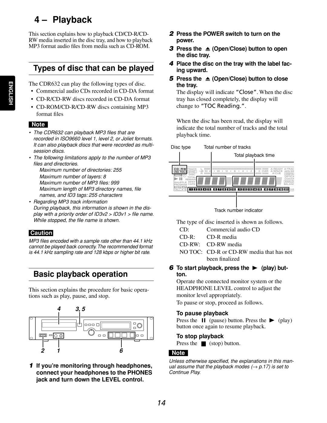 Marantz CDR632 manual Playback, Types of disc that can be played, Basic playback operation 