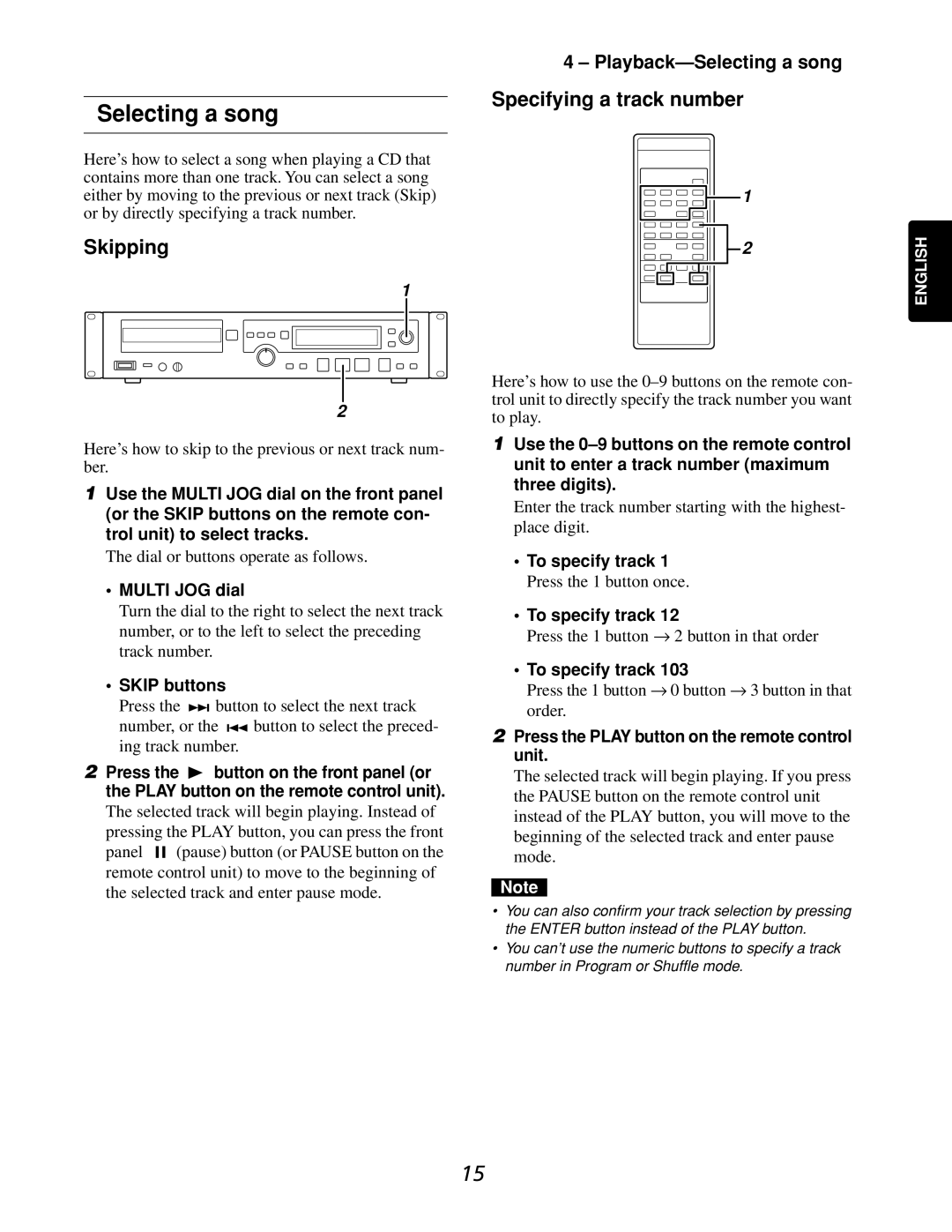 Marantz CDR632 manual Skipping, Specifying a track number, Playback-Selecting a song 