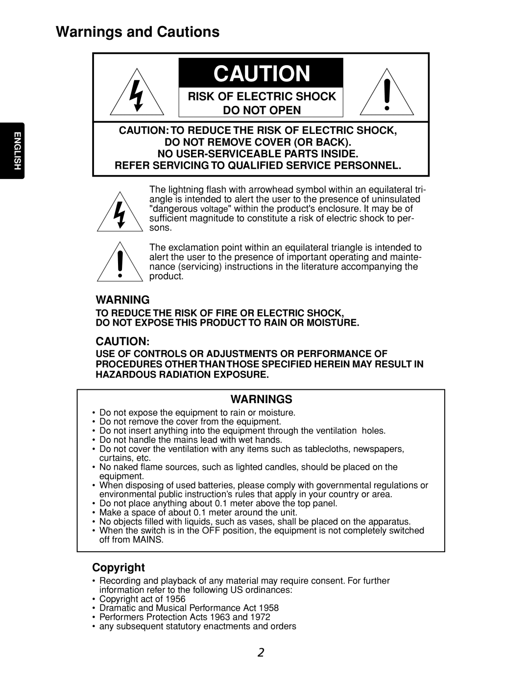 Marantz CDR632 manual Do not Open, Copyright 