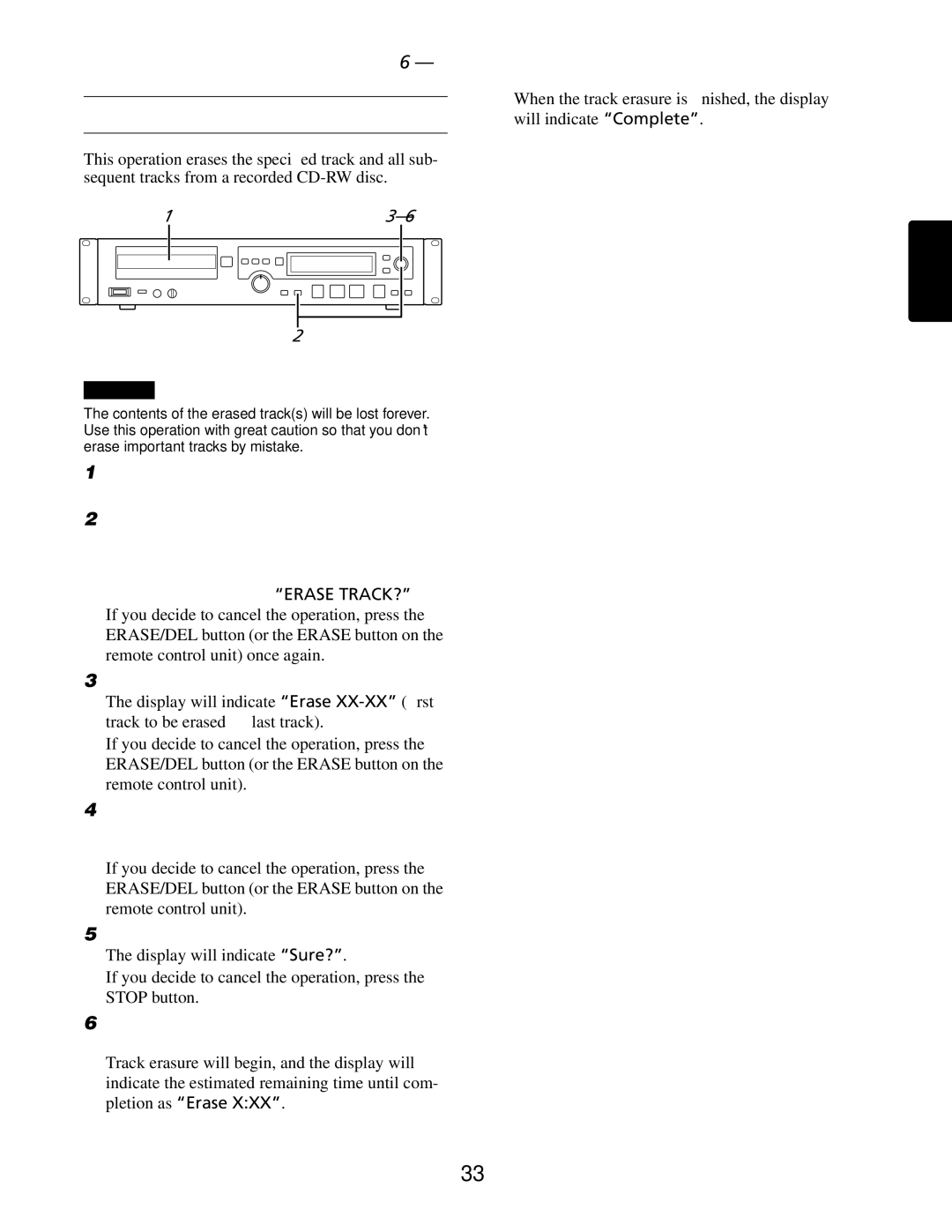 Marantz CDR632 manual CD-R/CD-RW disc operations-Erasing a track 