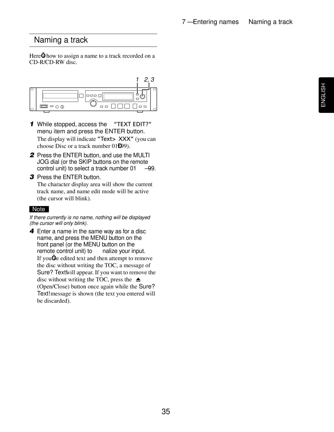 Marantz CDR632 manual Entering names-Naming a track 