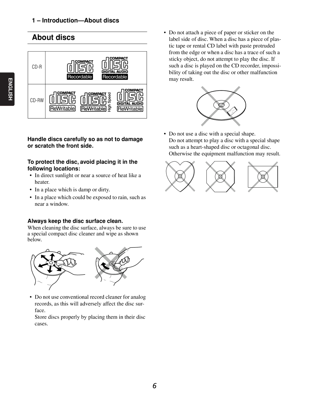 Marantz CDR632 manual Introduction-About discs, Always keep the disc surface clean 