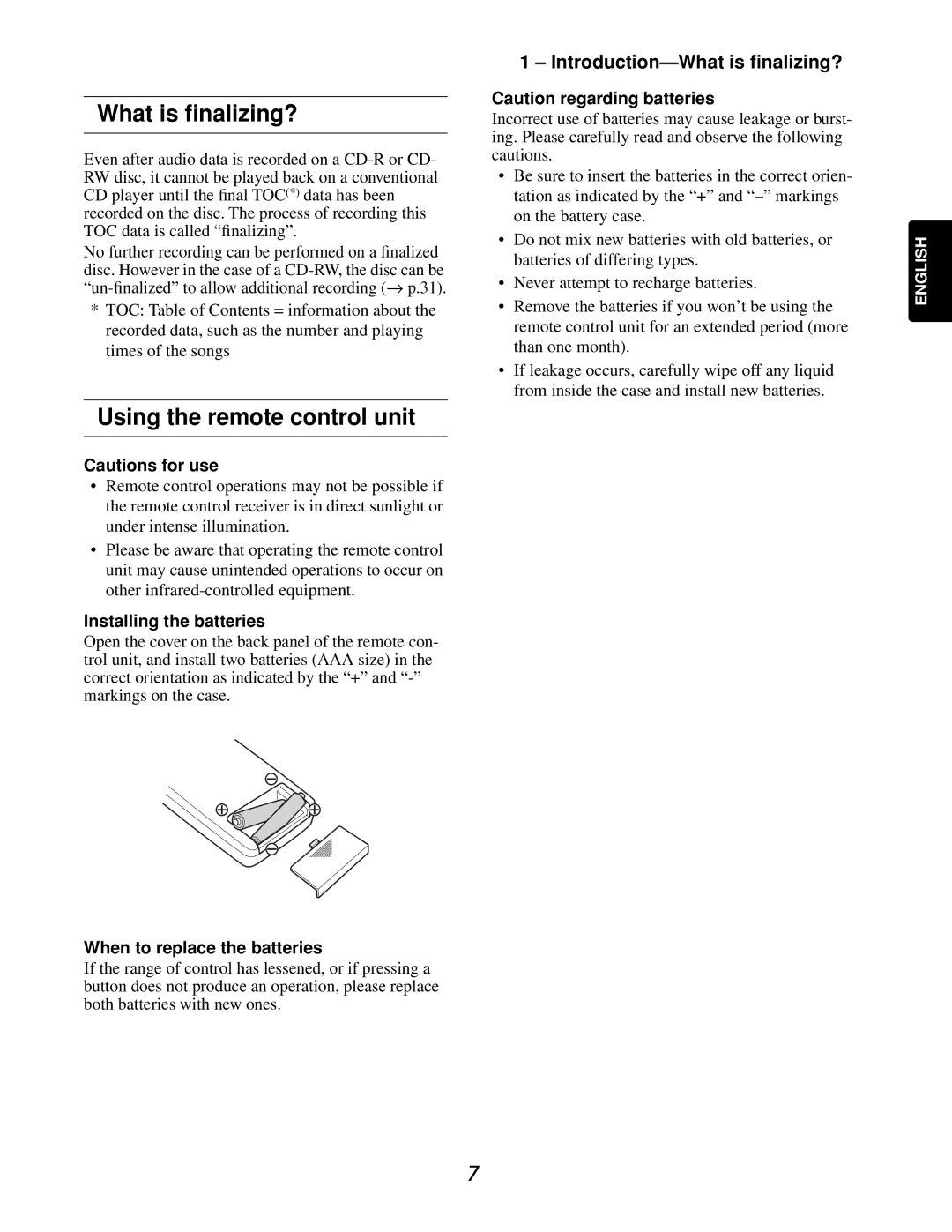 Marantz CDR632 manual What is ﬁnalizing?, Using the remote control unit, Introduction-What is finalizing? 