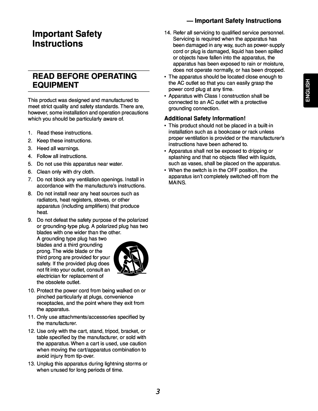 Marantz CDR632 Important Safety Instructions, Read Before Operating Equipment, Additional Safety Information, English 