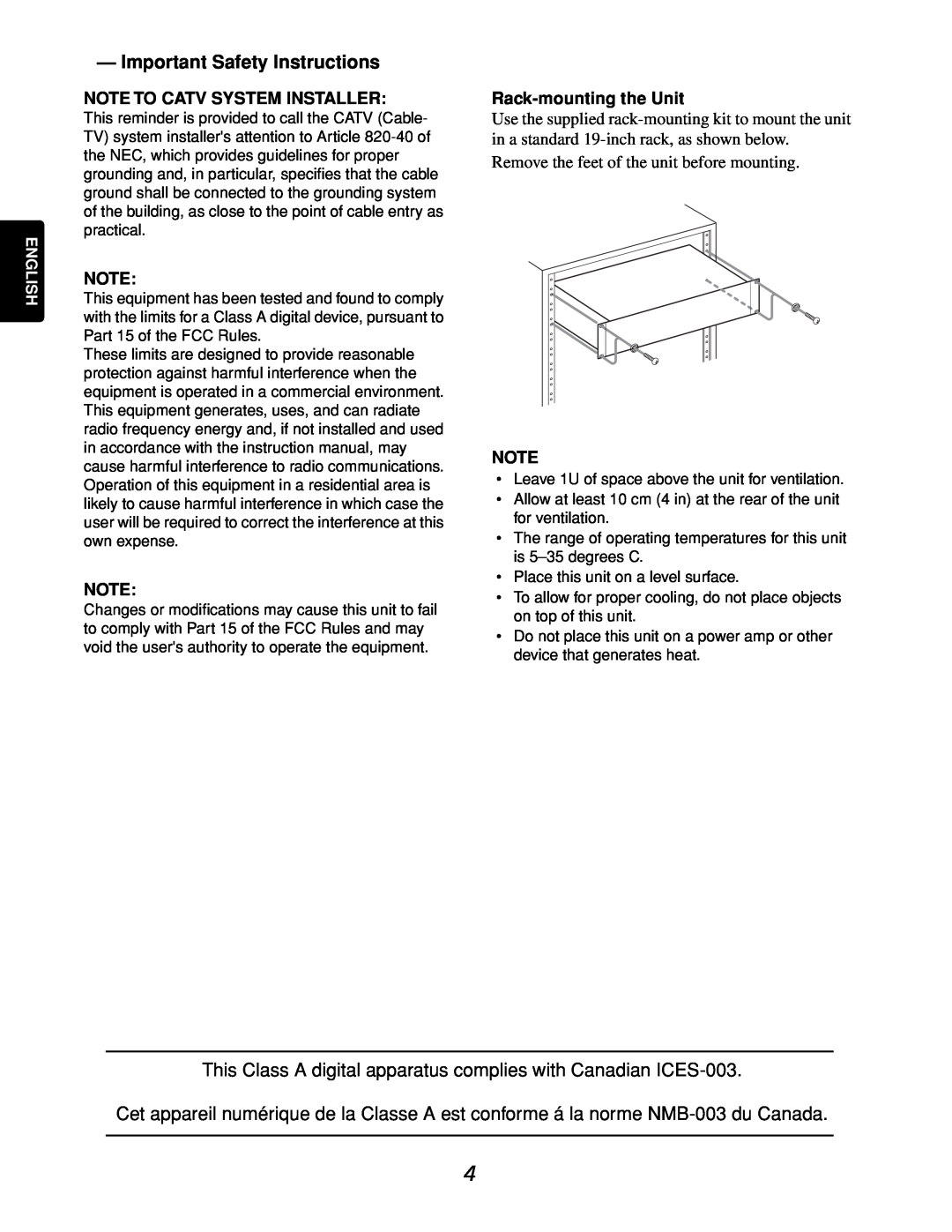Marantz CDR632 manual Important Safety Instructions, Note To Catv System Installer, Rack-mountingthe Unit 