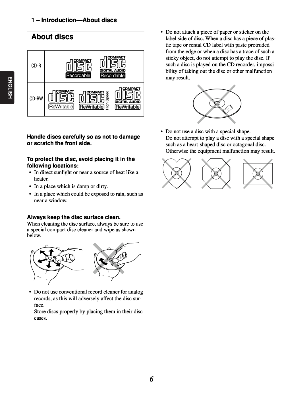 Marantz CDR632 manual About discs, Introduction-Aboutdiscs, Always keep the disc surface clean 