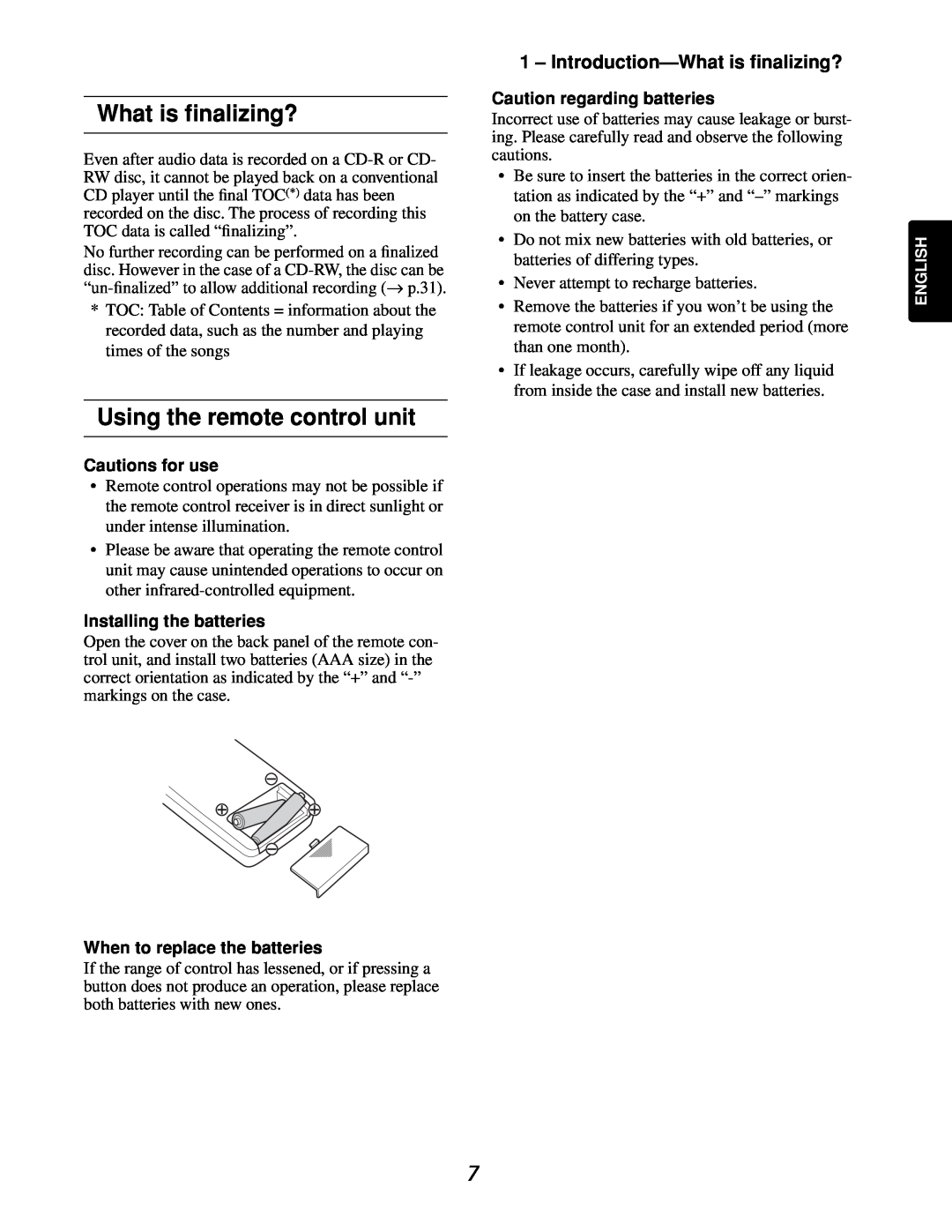 Marantz CDR632 manual What is ﬁnalizing?, Using the remote control unit, Introduction-Whatis finalizing?, Cautions for use 