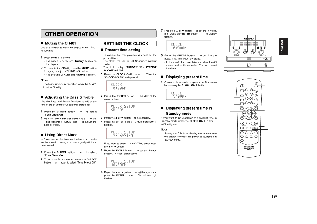 Marantz CR401 manual Other Operation 