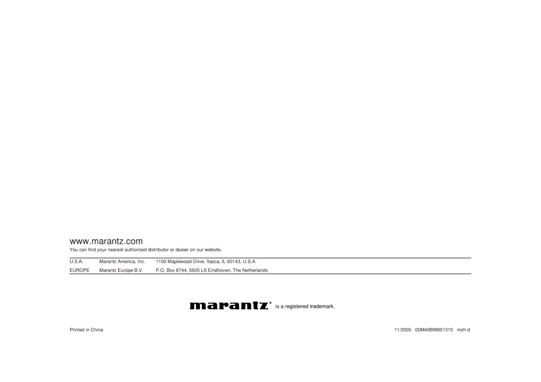 Marantz CR401 manual Is a registered trademark 