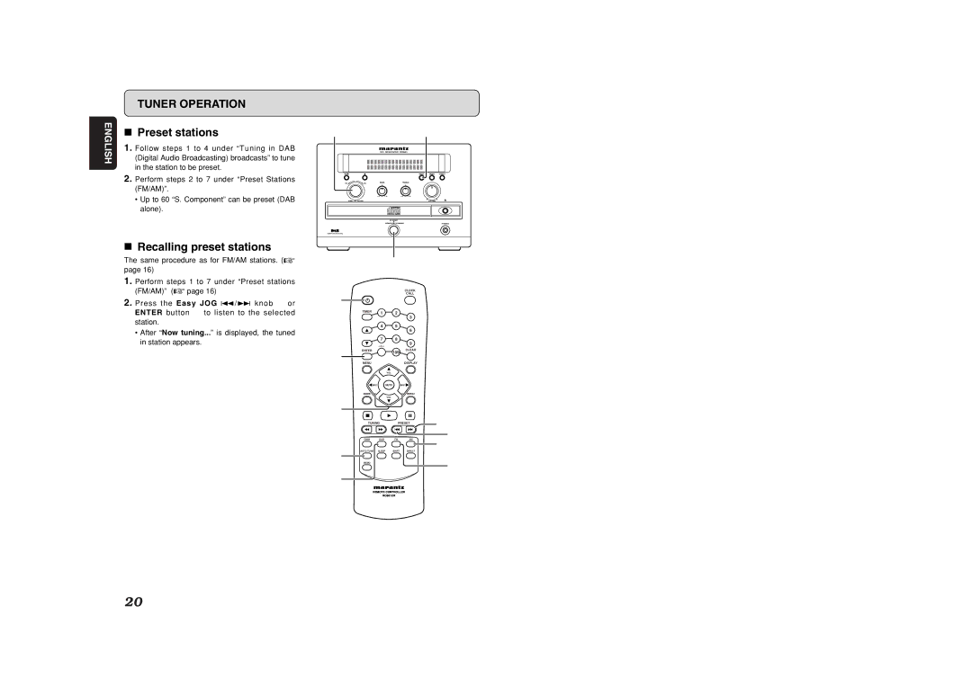 Marantz CR601 manual Preset stations, Recalling preset stations 