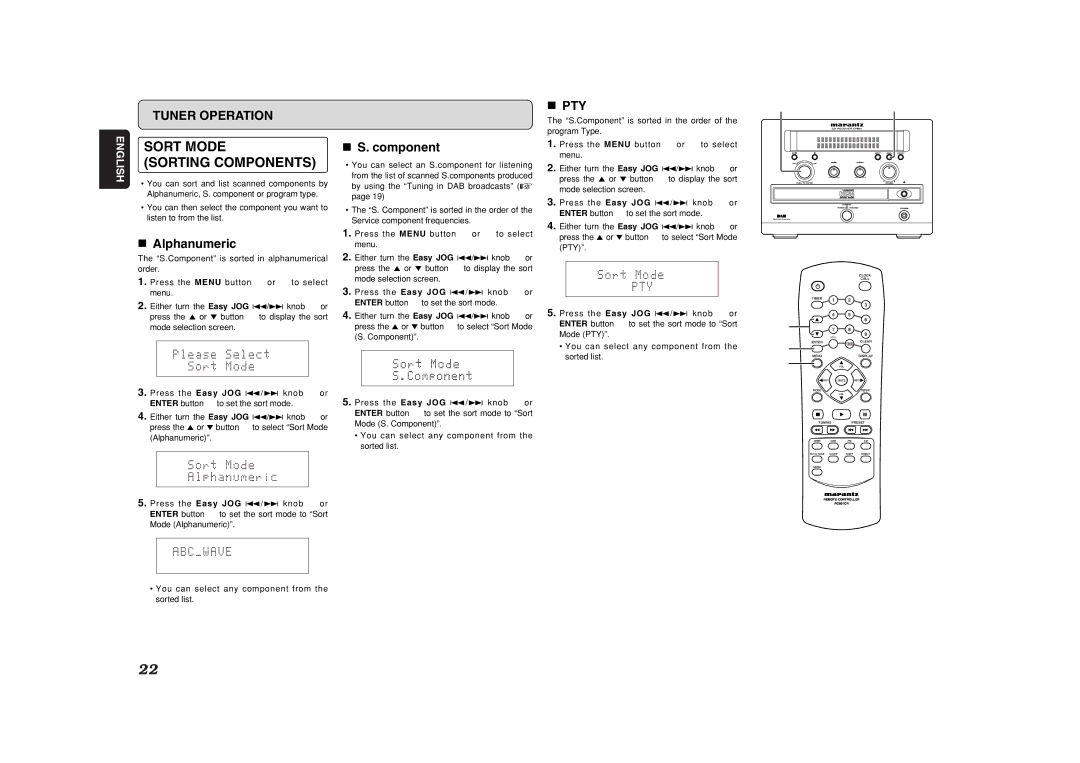 Marantz CR601 manual Sort Mode Sorting Components, Alphanumeric 