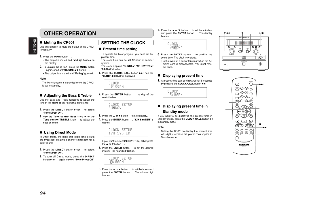 Marantz CR601 manual Other Operation 