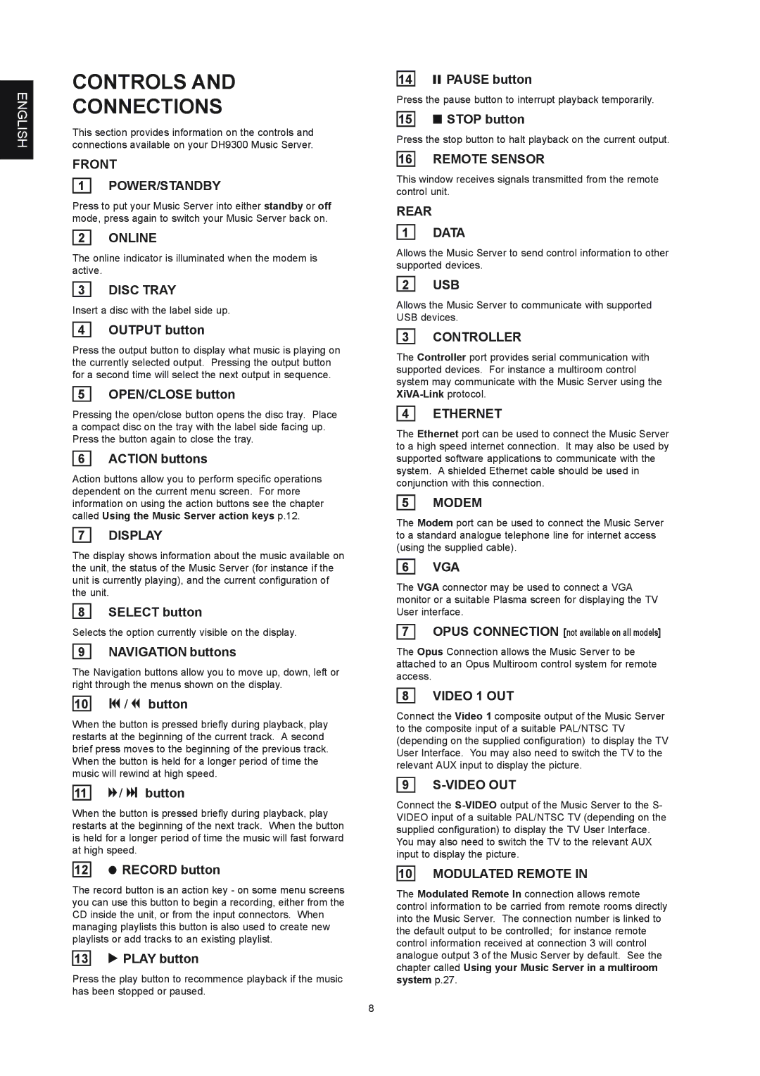 Marantz DH9300 manual Controls Connections 