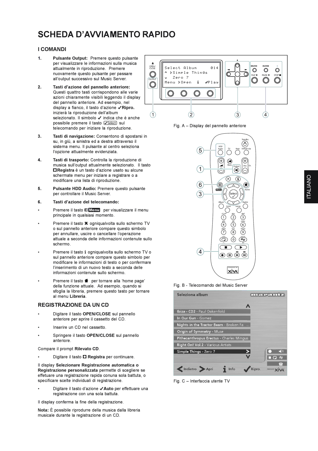 Marantz DH9300 manual Scheda D’AVVIAMENTO Rapido, Comandi, Registrazione DA UN CD 