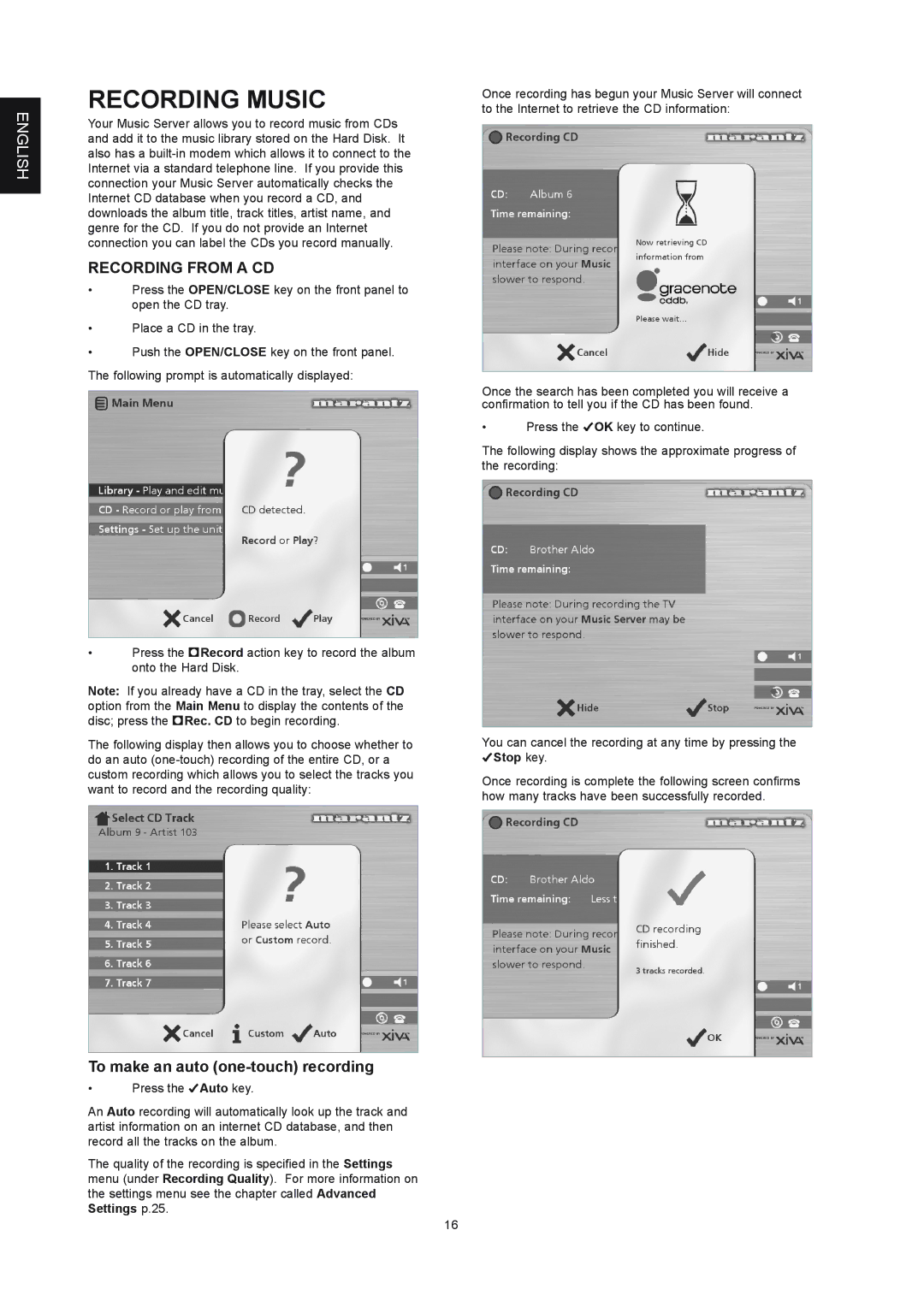 Marantz DH9300 manual Recording Music, To make an auto one-touch recording 