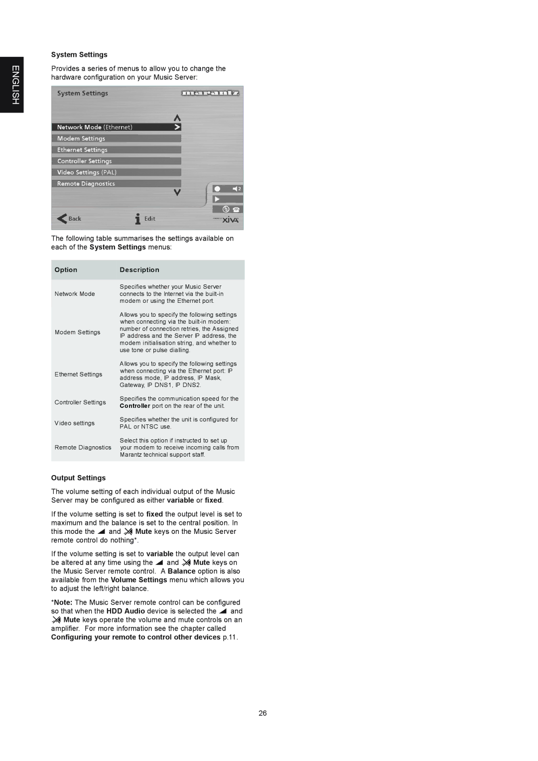 Marantz DH9300 manual System Settings, Output Settings 