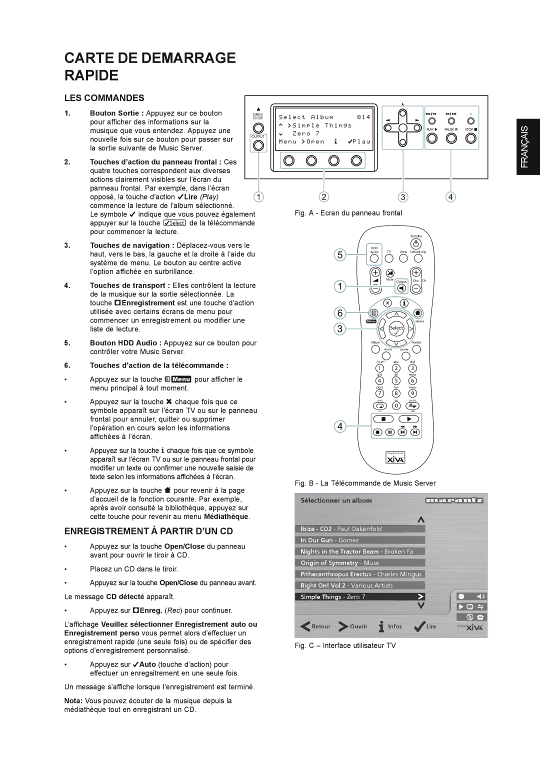 Marantz DH9300 manual Carte DE Demarrage Rapide, LES Commandes, Enregistrement À Partir D’UN CD 