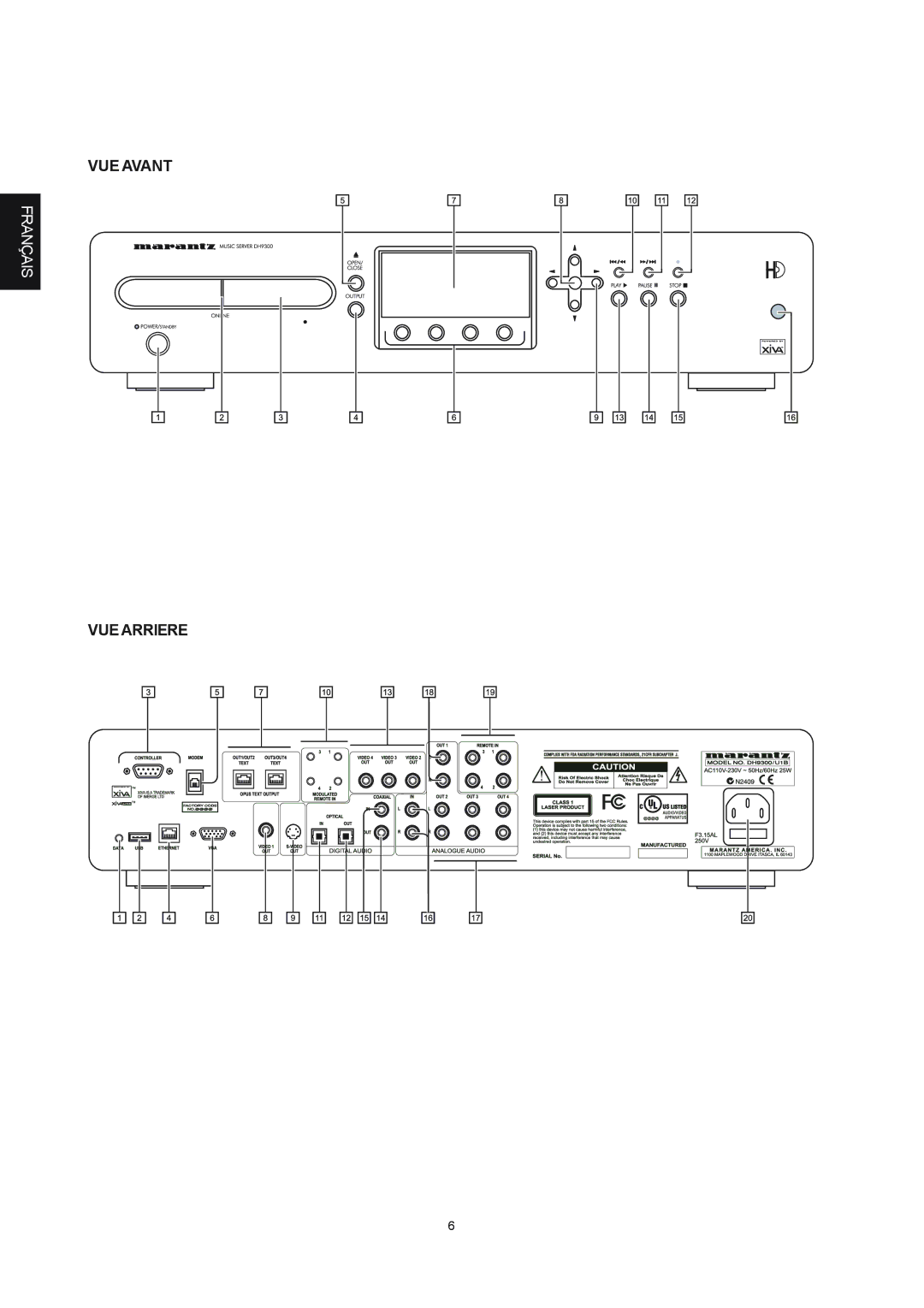 Marantz DH9300 manual VUE Avant, VUE Arriere 